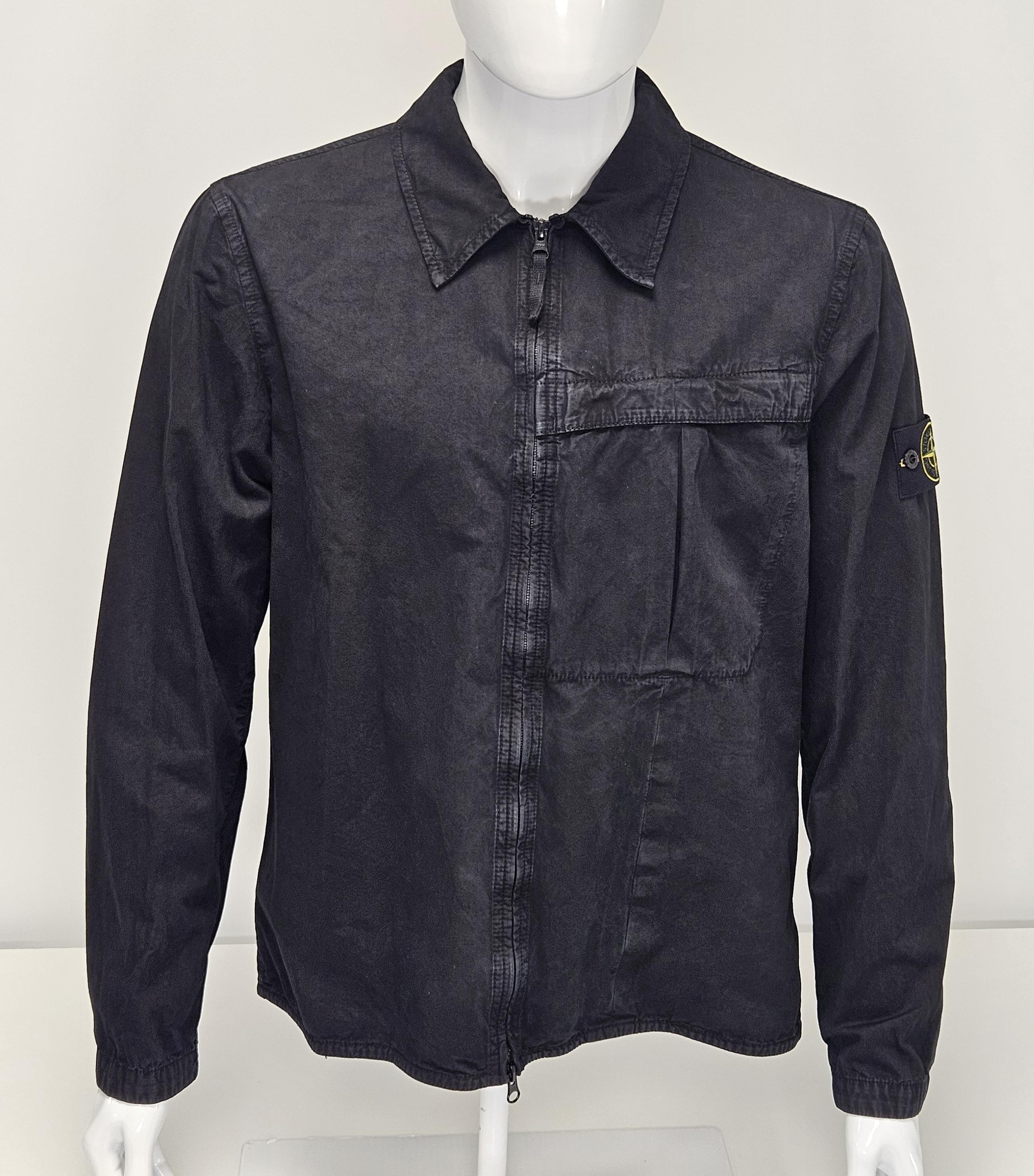 Stone Island 103WN Brushed Organic Cotton Canvas 'Old' Effect Overshirt - Black