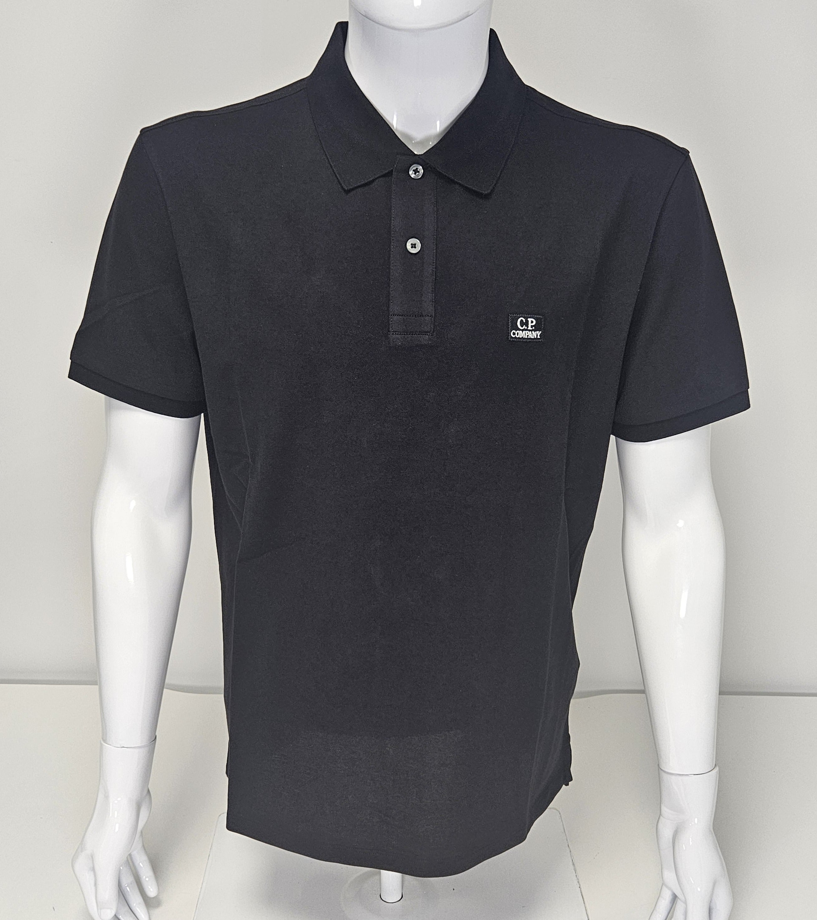 C.P. Company Short Sleeve Polo Shirt Stretch Piquet - Black